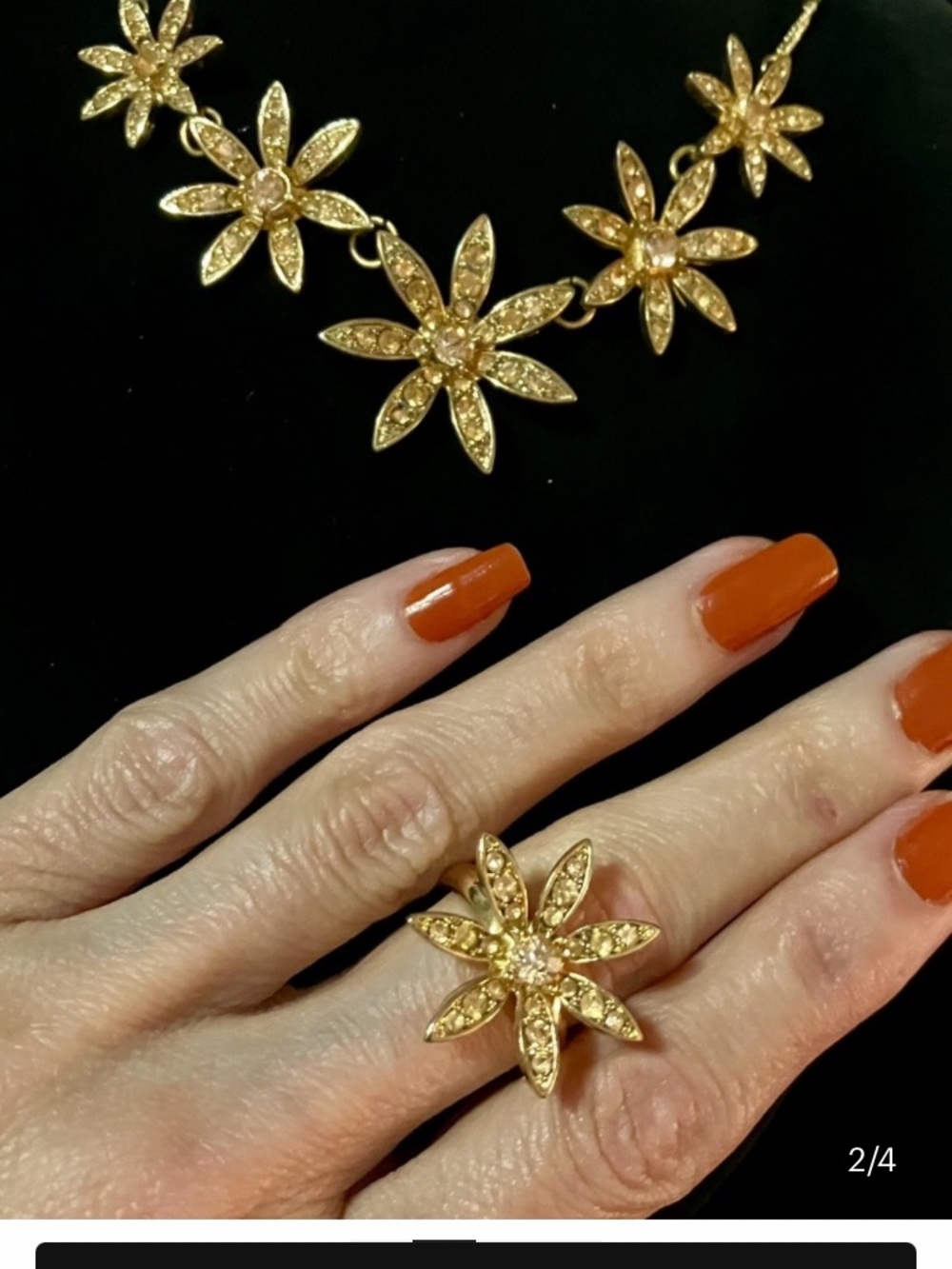 New Dior Style Floral Crystal Necklace & Ring